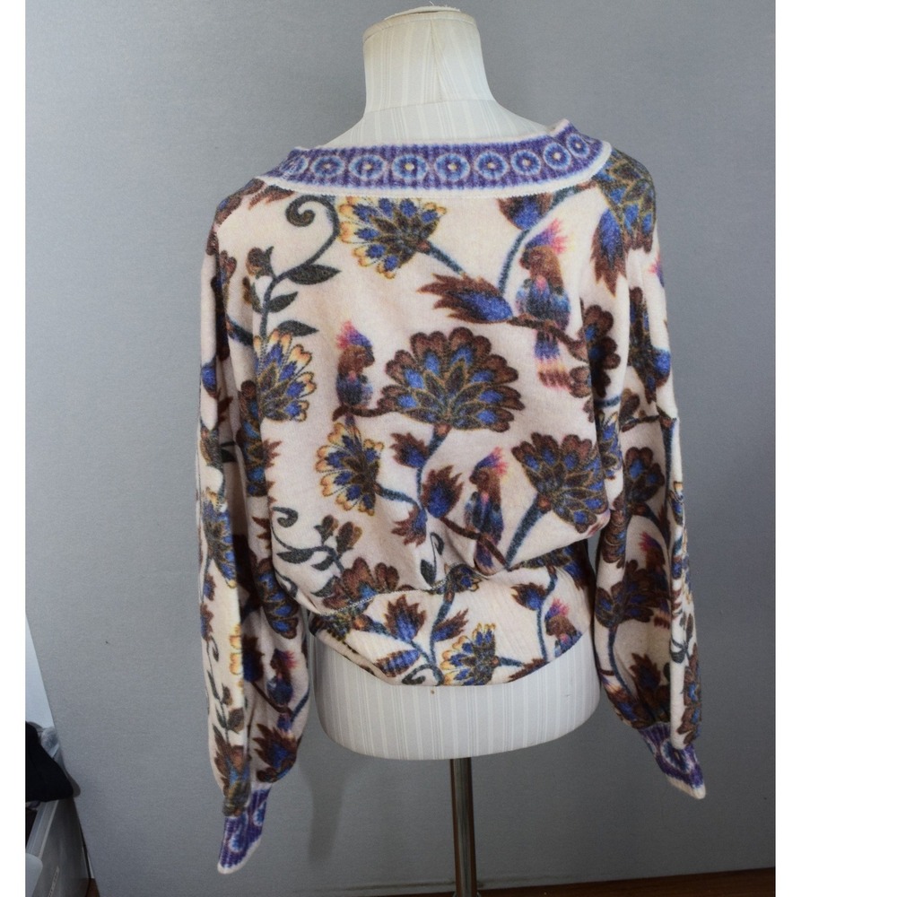 Farm Rio Ainika Cardigan M Cream Tropical Floral Toucan Knit Women Sweater - Picture 3 of 6